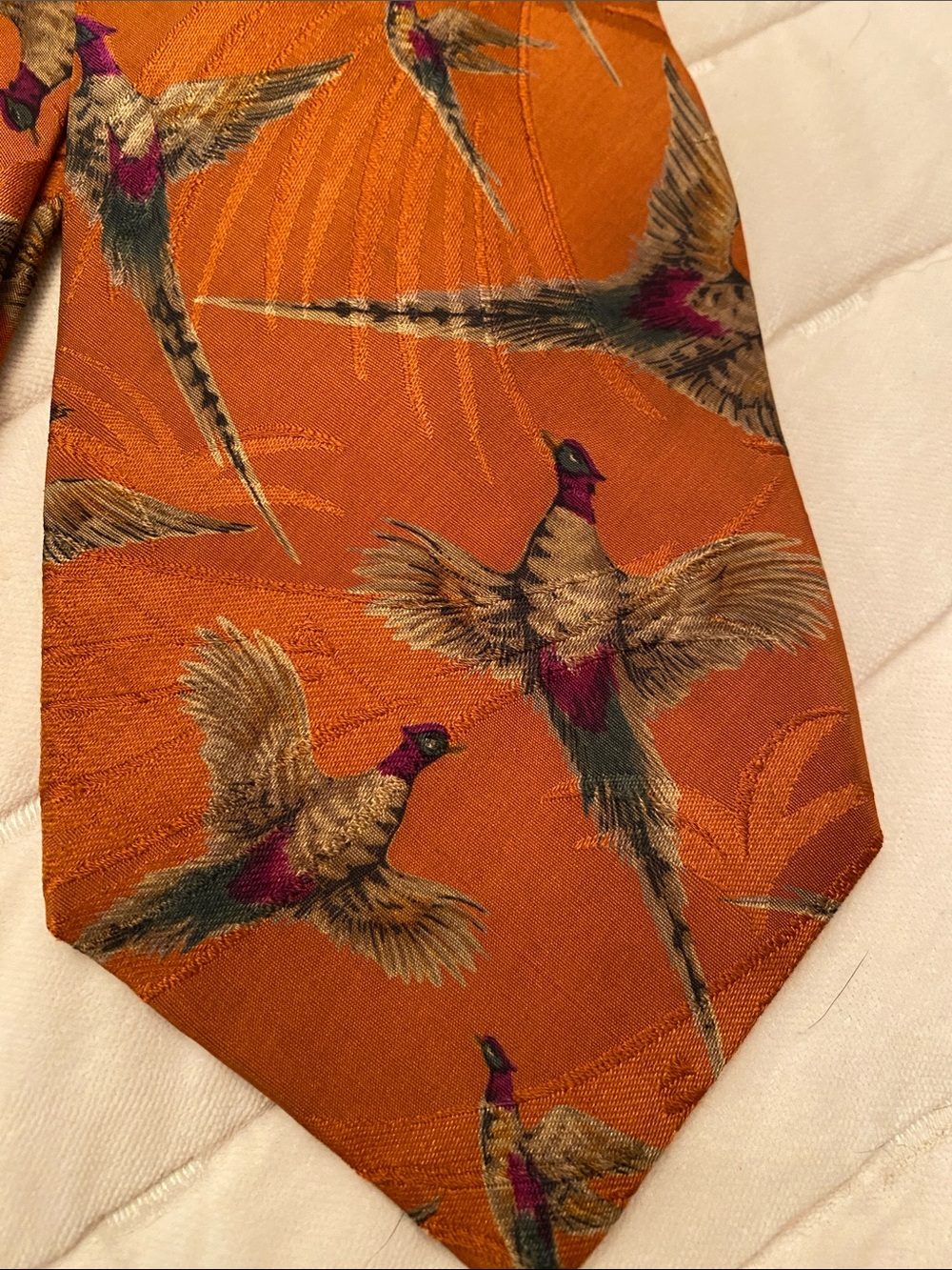 Vintage Chaps Ralph Lauren 100% Silk Hand-Printed Pheasant Necktie - Picture 2 of 6